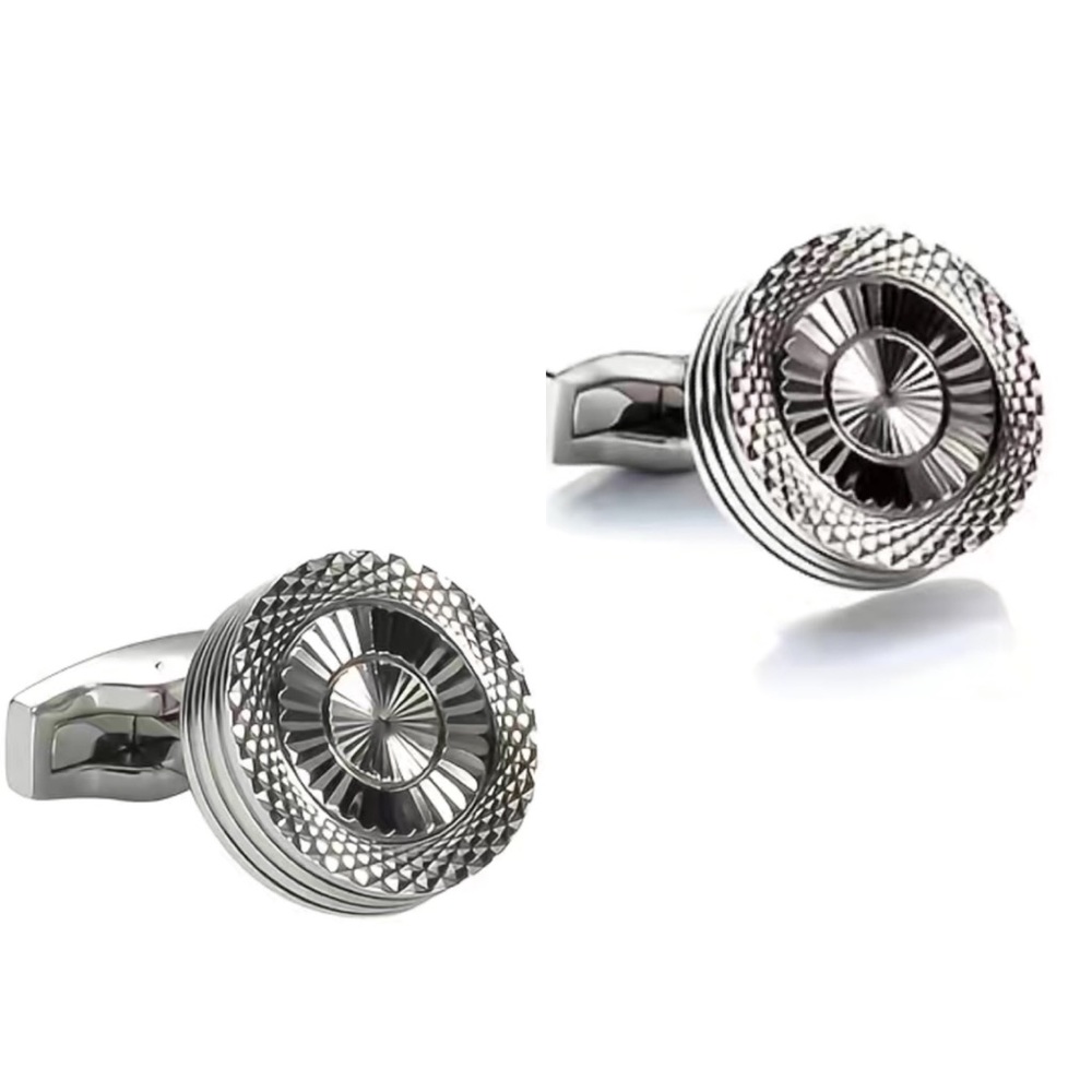 Elegant Round Silver and Gunmetal Laser Cut Cufflinks